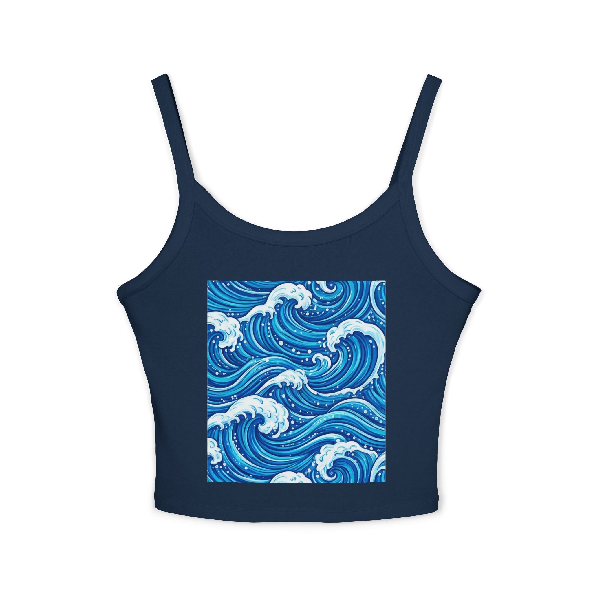 Wave Abstract Tank Top — Vibrant Ocean Art Women's Spaghetti-Strap Crop | Raven Quest - Raven Quest Apparel