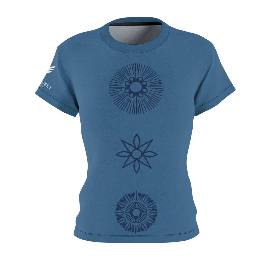 Women's Blue Floral Mandala Tee — Boho Cut & Sew Shirt