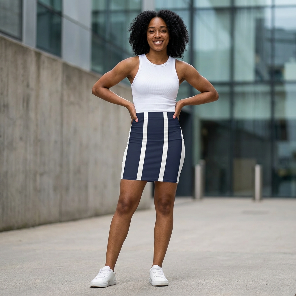 Bold Strip Pencil Skirt — Women's Mid-Waist Slim Fit