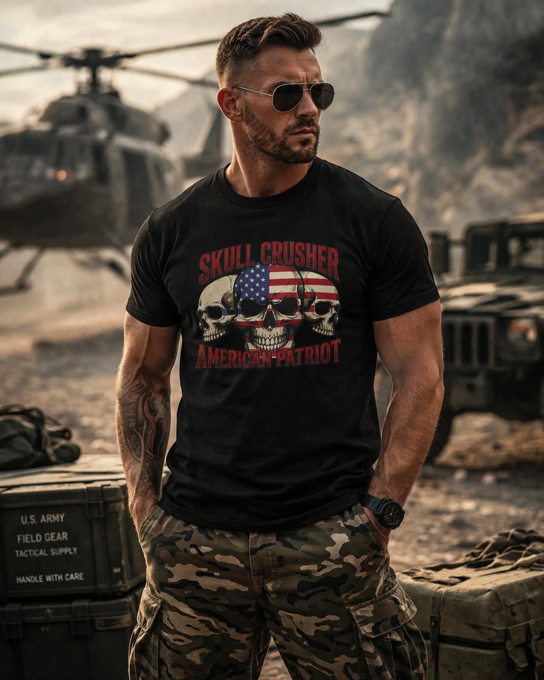 Skull Crusher American Patriot T-Shirt | Raven Quest - Raven Quest Apparel