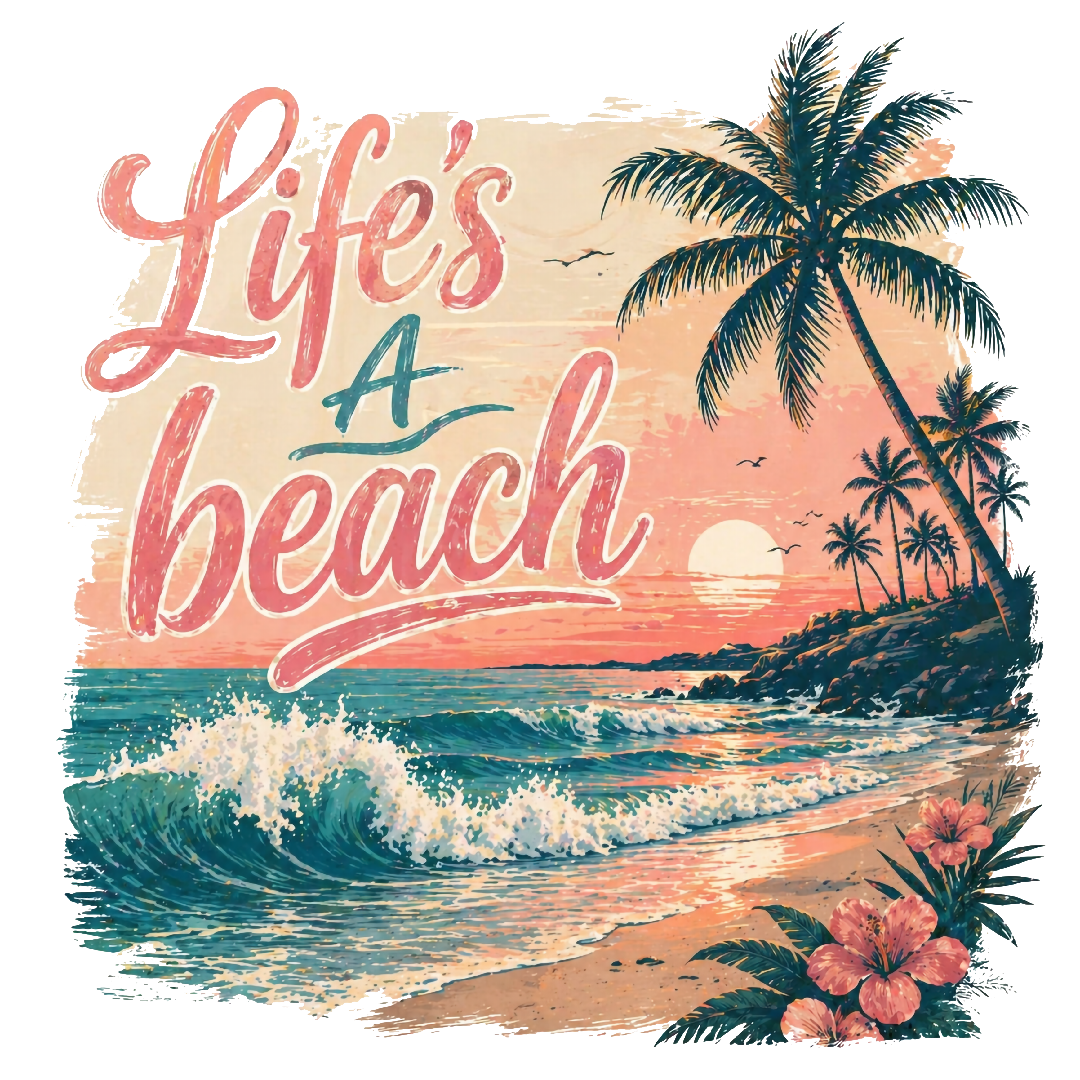 Life's a Beach T-Shirt – Retro Sunset Palm Beach Graphic Tee