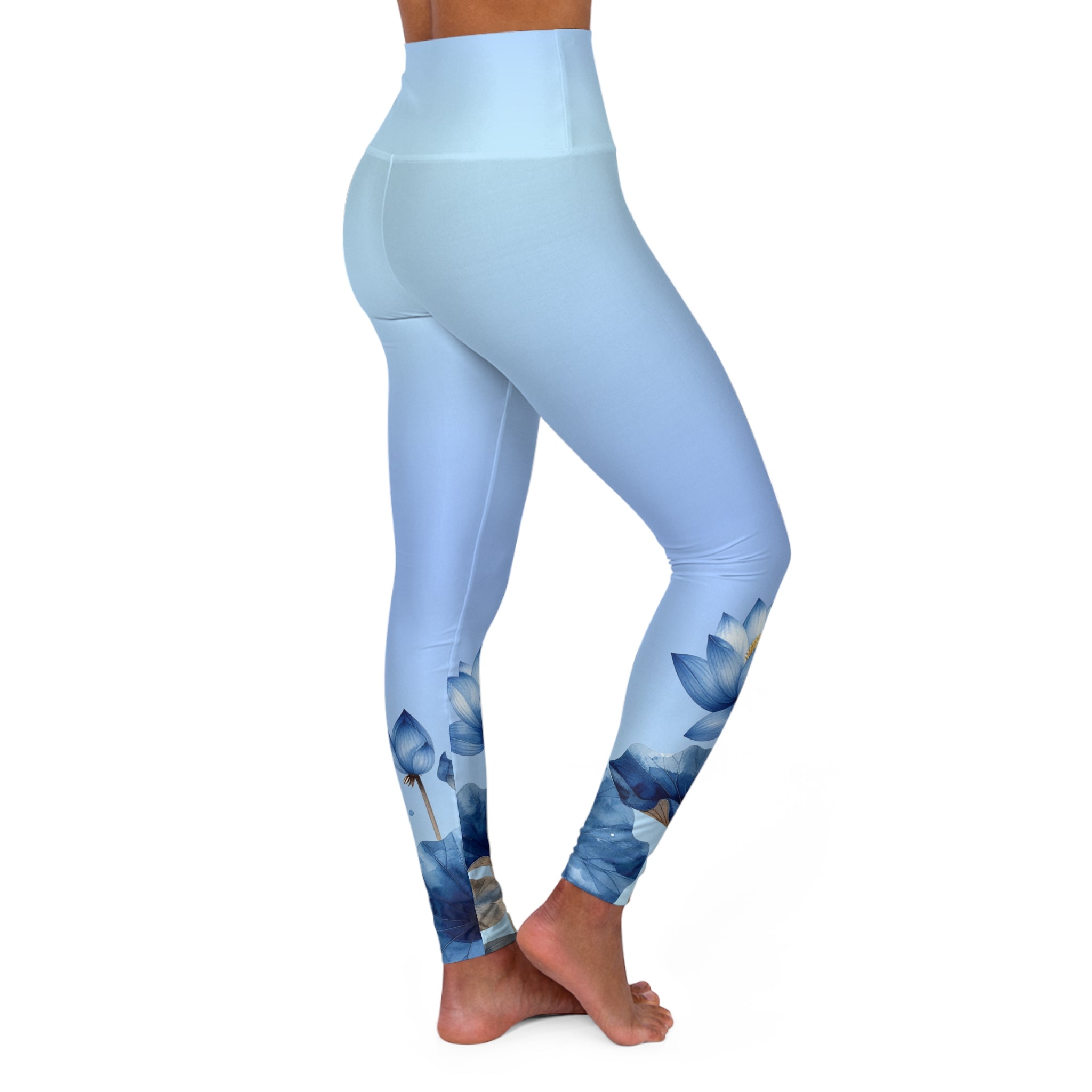 Yoga Leggings — Sky Blue Watercolor Lotus High-Waist Activewear