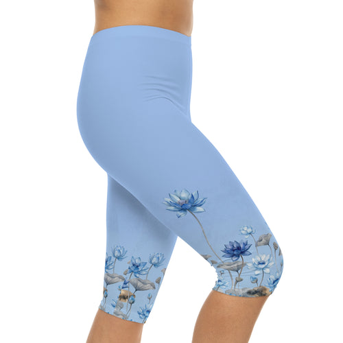 Blue Lotus Capri Leggings — Floral Yoga & Activewear for Women