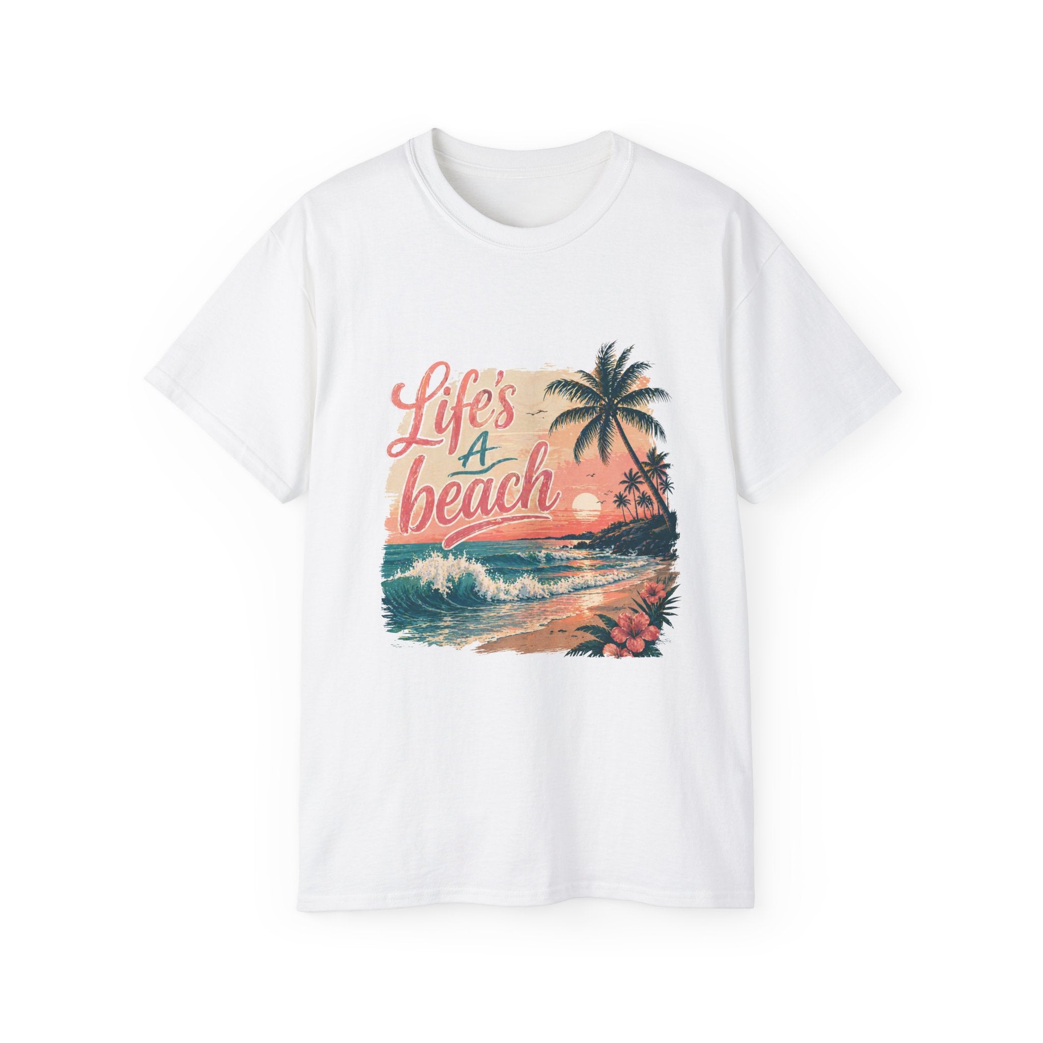 Life's a Beach T-Shirt – Retro Sunset Palm Beach Graphic Tee