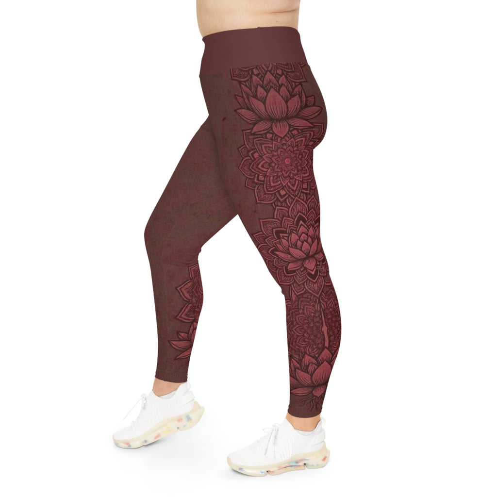 Zen Plus Size Leggings — Dusty Cranberry Mandala | Raven Quest Apparel