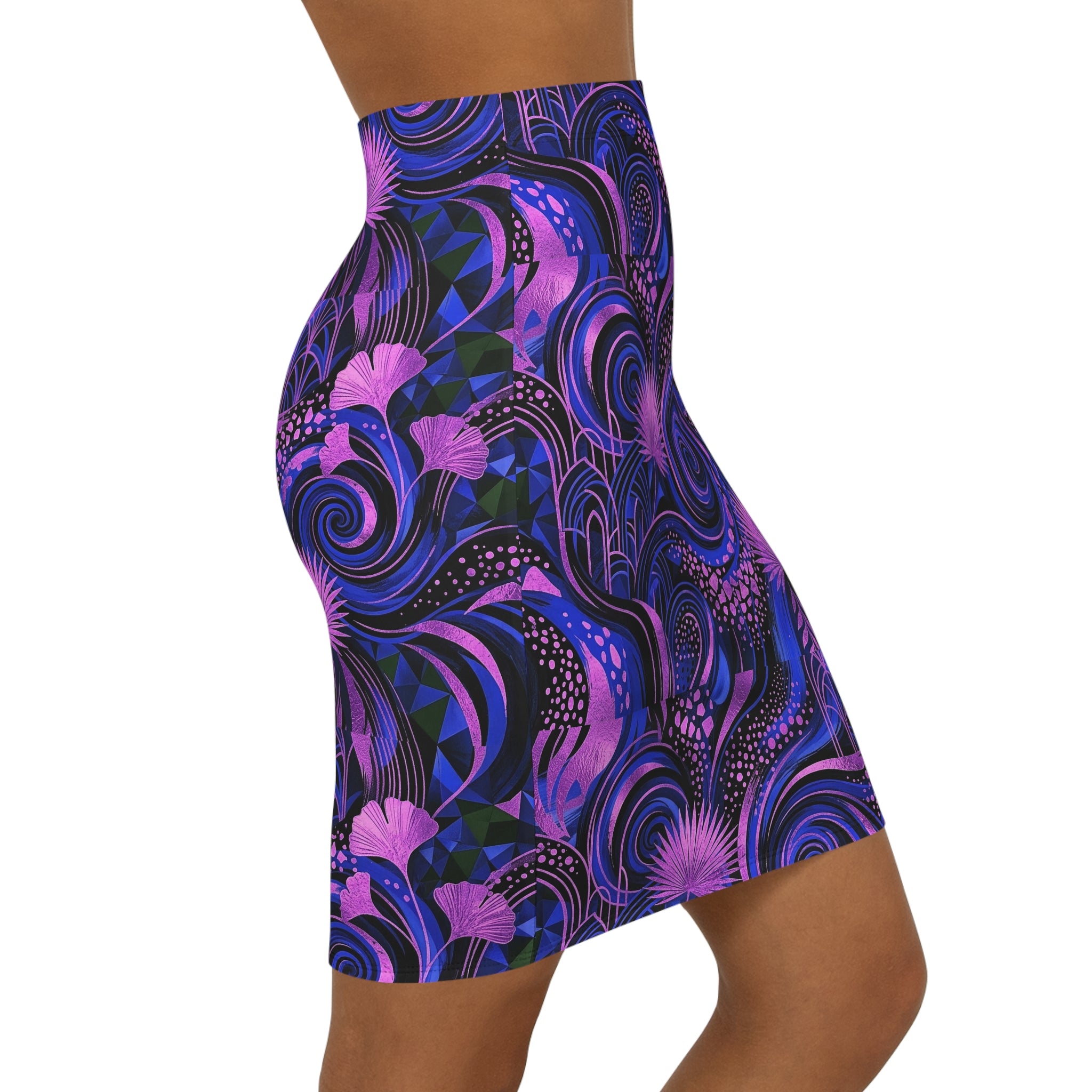 Pencil Skirt - Midnight Floral Swirl Print | Raven Quest Apparel