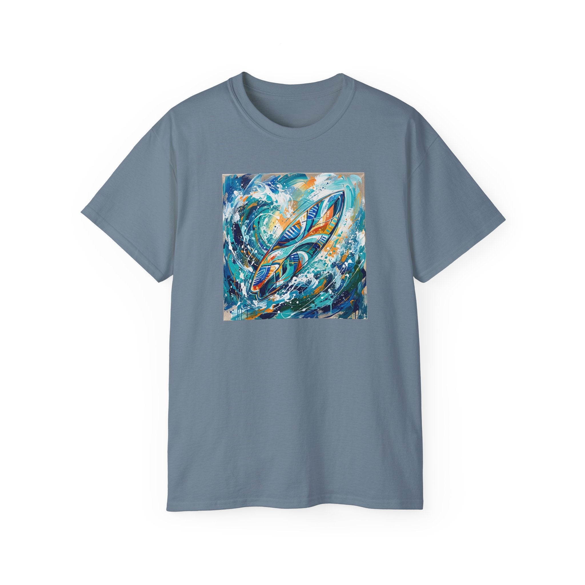 Surfboard Wave Art T-Shirt — Abstract Ocean Surfing Graphic Tee