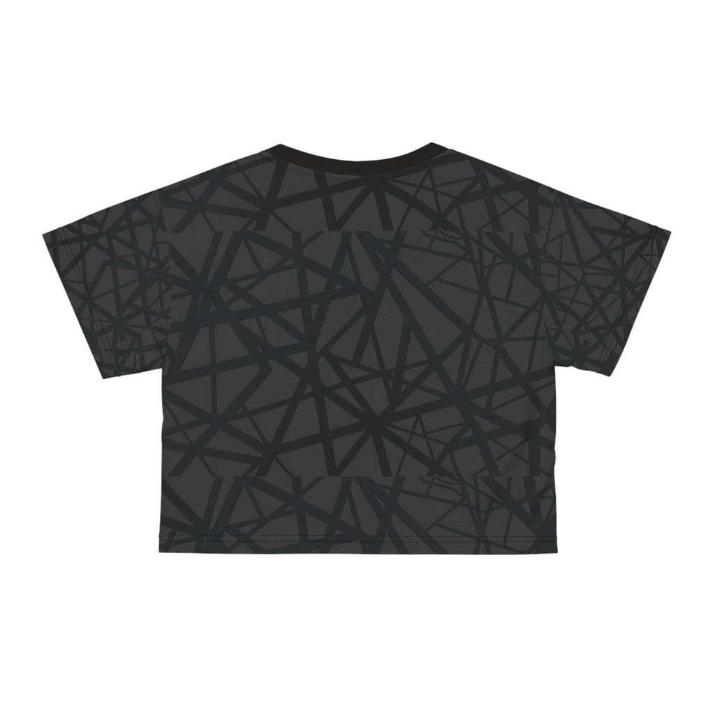Black Eruption Line Pattern Crop Tee — All-Over Print Casual Top