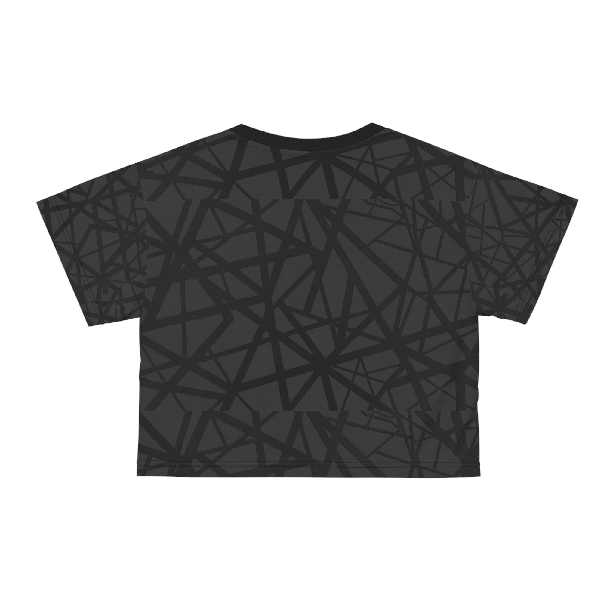 Black Eruption Line Pattern Crop Tee — All-Over Print Casual Top