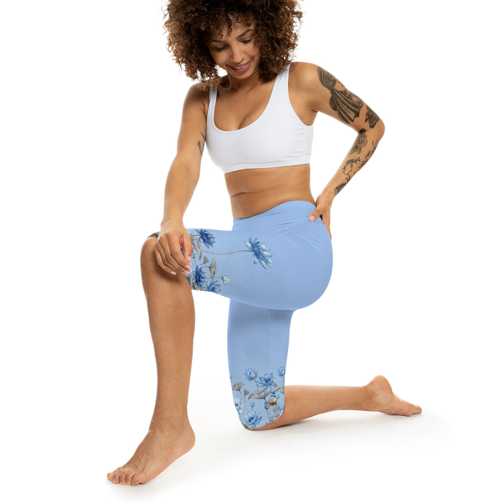 Blue Lotus Capri Leggings — Floral Yoga & Activewear for Women
