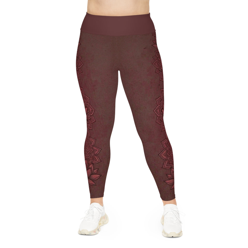 Zen Plus Size Leggings — Dusty Cranberry Mandala | Raven Quest Apparel