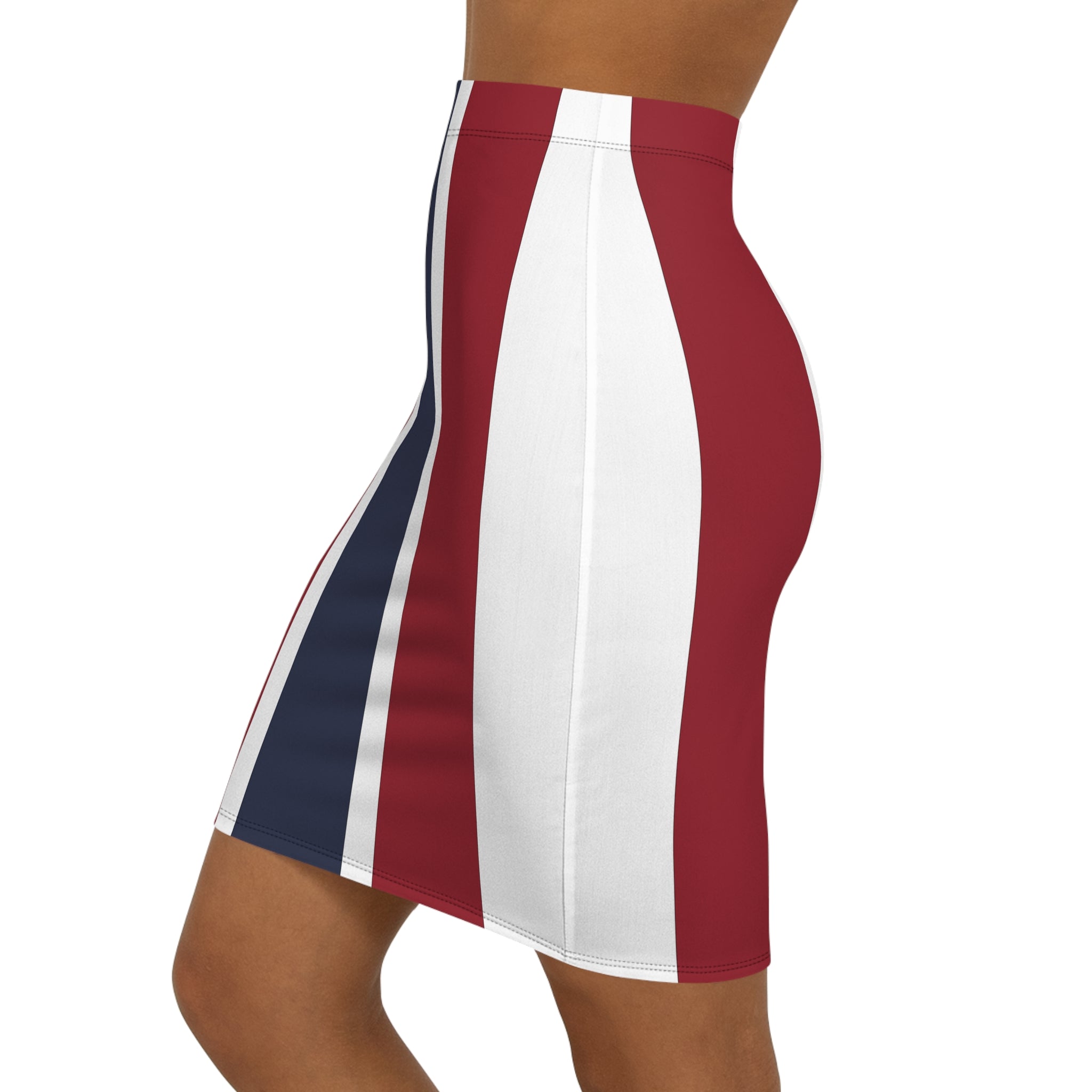 Red White and Blue Pencil Skirt — Women's Mid-Waist Slim Fit
