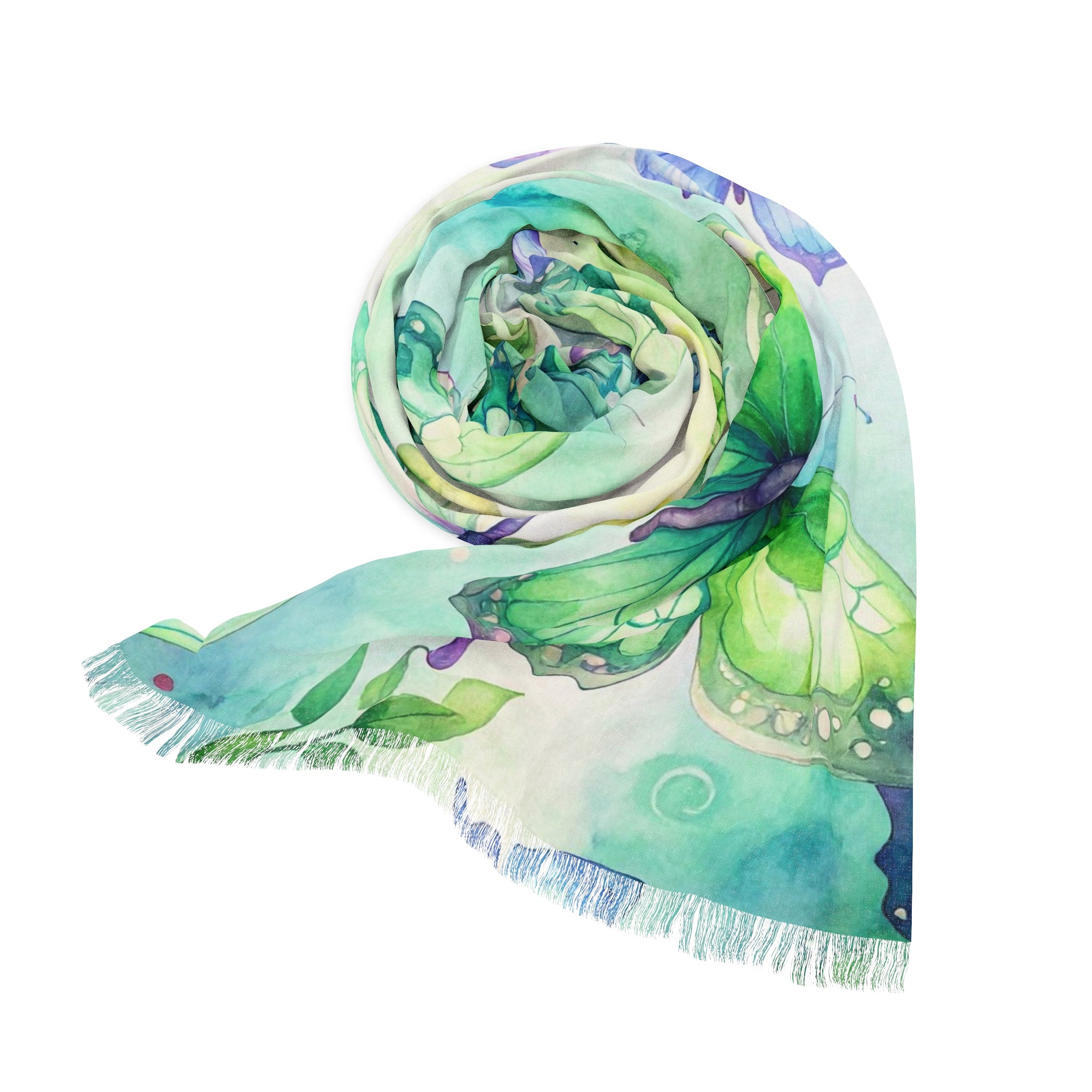 Butterfly Watercolor Light Scarf – Lightweight Spring Floral Wrap - Raven Quest Apparel