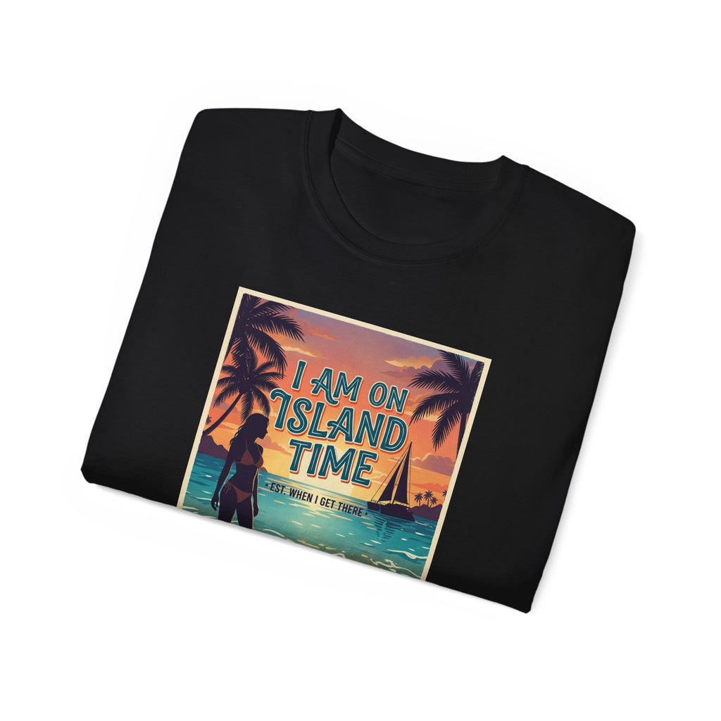 Island Time Beach T‑Shirt - "I Am On Island Time" Retro Tropical Tee
