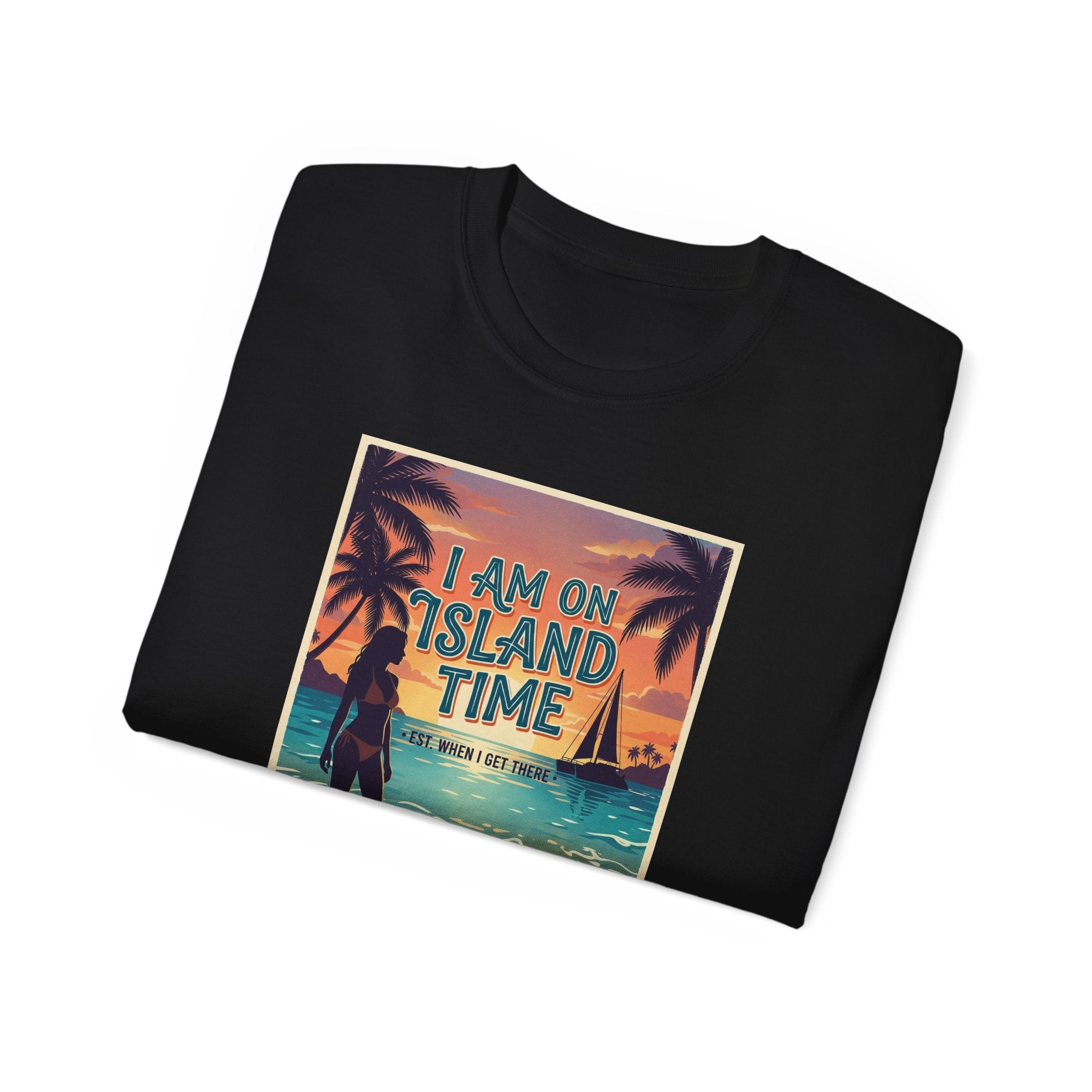 Island Time Beach T‑Shirt - "I Am On Island Time" Retro Tropical Tee