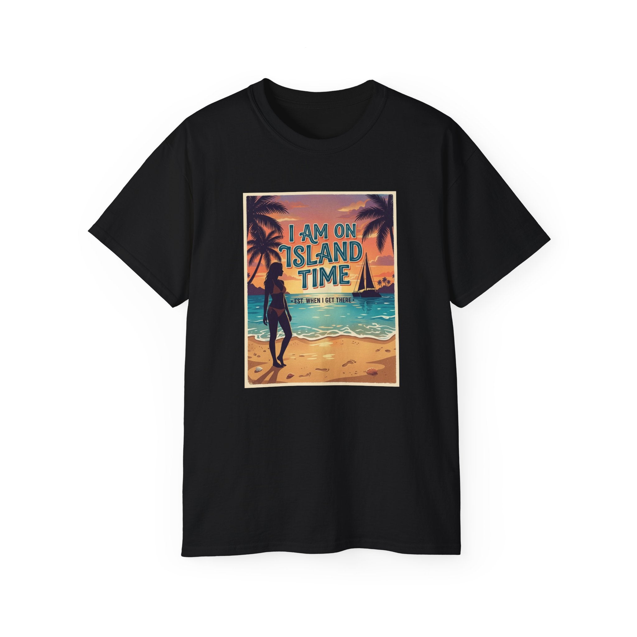 Island Time Beach T‑Shirt - "I Am On Island Time" Retro Tropical Tee