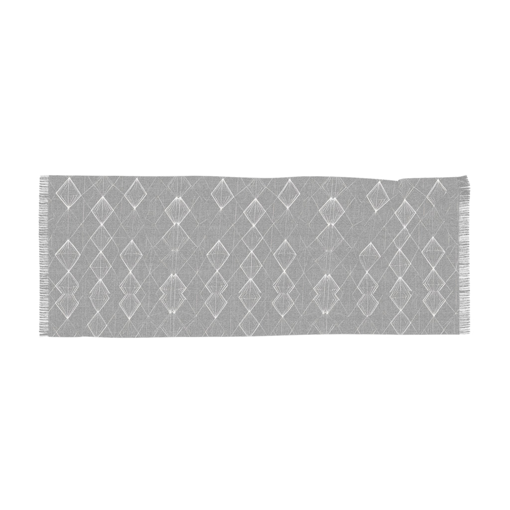 Geometric Diamond Light Scarf — Black Knit Fringe Wrap