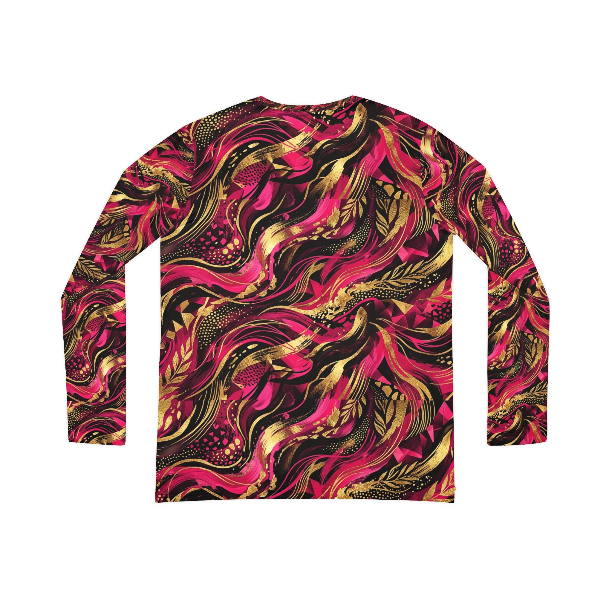 Women's V-Neck Long Sleeve Shirt — Bold Pink & Gold Abstract Floral All-Over Print - Raven Quest Apparel