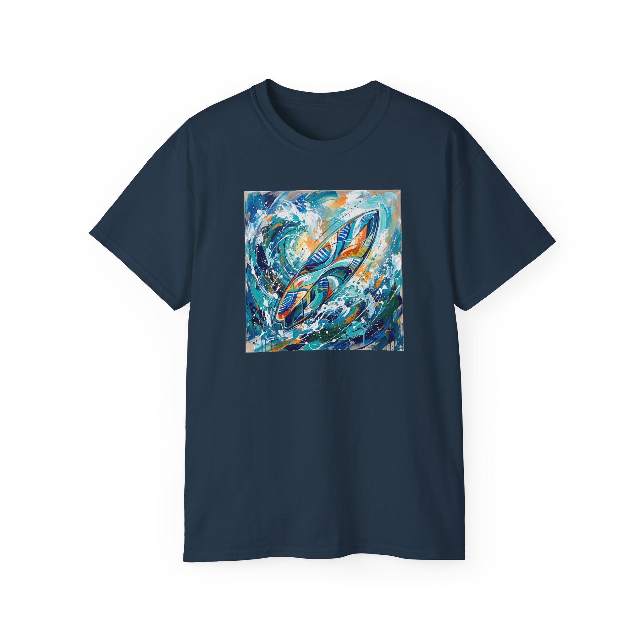 Surfboard Wave Art T-Shirt — Abstract Ocean Surfing Graphic Tee