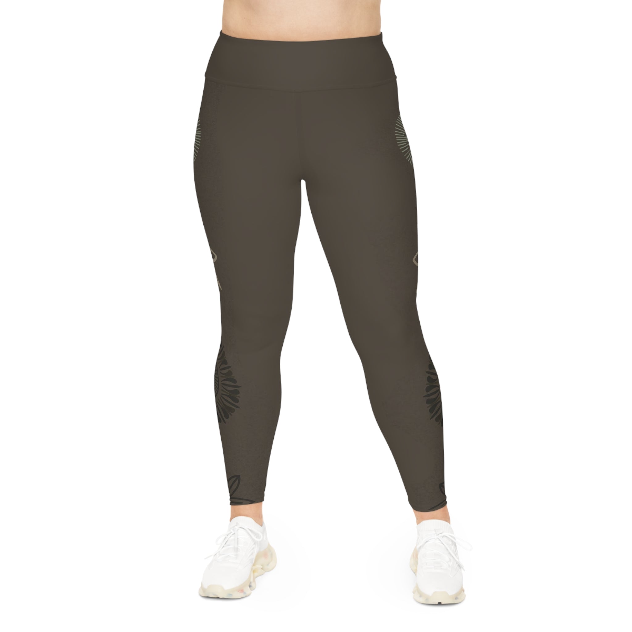 Plus Size Zen Leggings — Earthy Floral Mandala | Raven Quest Apparel