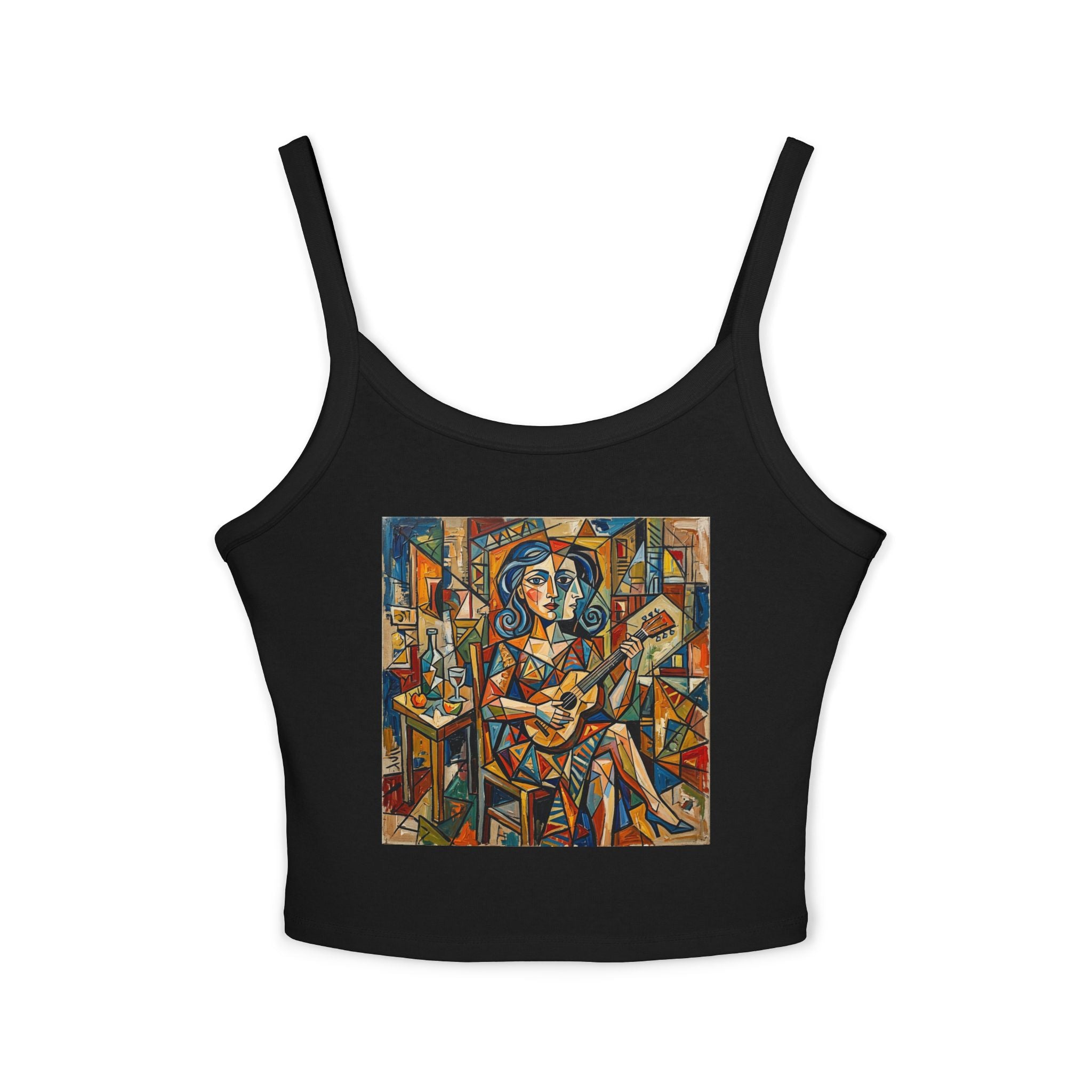 Abstract Tank Top — Vibrant Ocean Art Women's Spaghetti-Strap Crop - Raven Quest Apparel