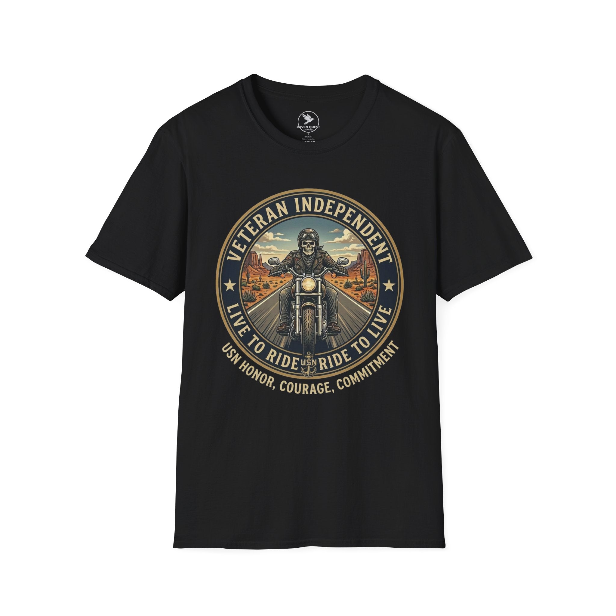 Veteran Independent Motorcycle T-Shirt — "Live to Ride, Ride to Live Navy"