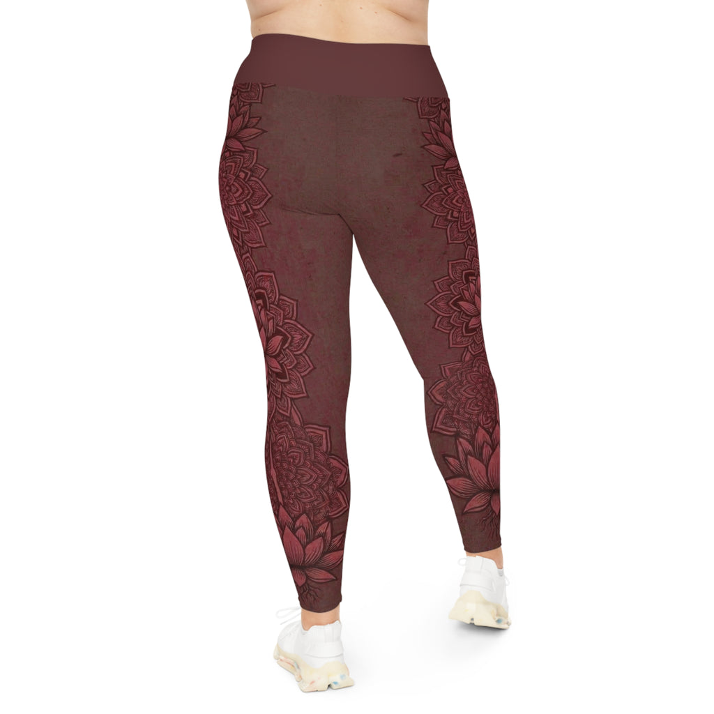 Zen Plus Size Leggings — Dusty Cranberry Mandala | Raven Quest Apparel
