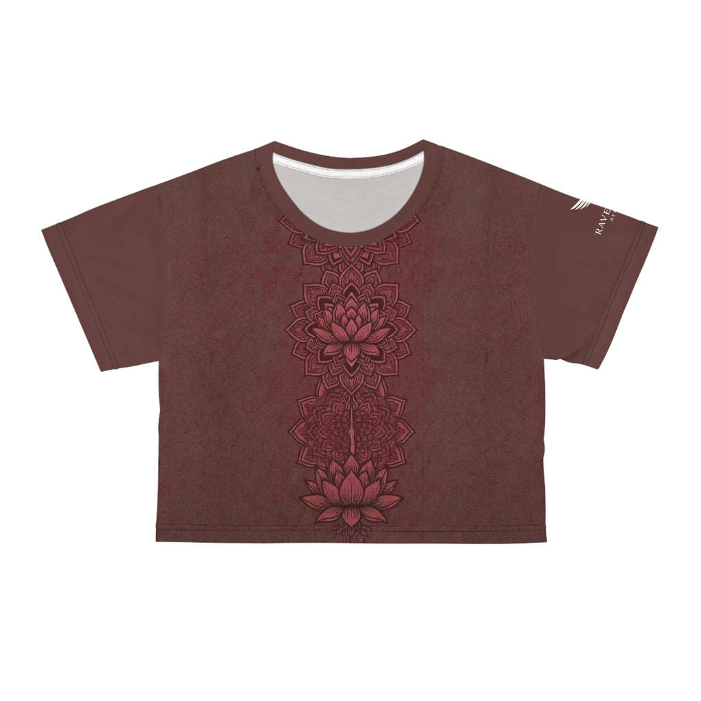 Zen Lotus Fire Mandala Crop Tee —  Floral Yoga Top