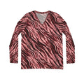 Women's V-Neck Long Sleeve Shirt — Pink & Cranberry Tiger Print All-Over Print | Raven Quest Apparel - Raven Quest Apparel
