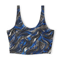 Blue Abstract Wave Sports Bra — Women's Athletic Crop Top