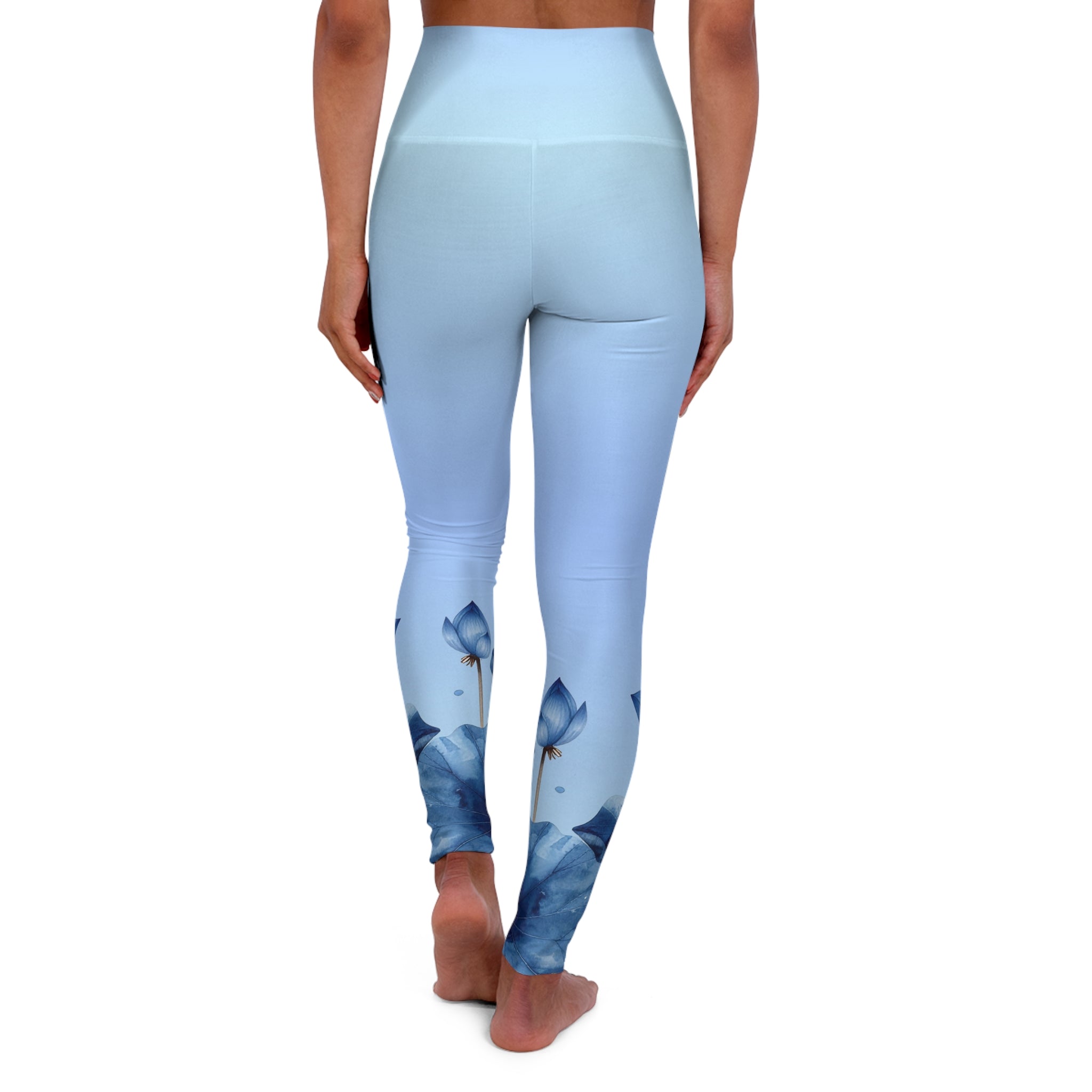 Yoga Leggings — Sky Blue Watercolor Lotus High-Waist Activewear