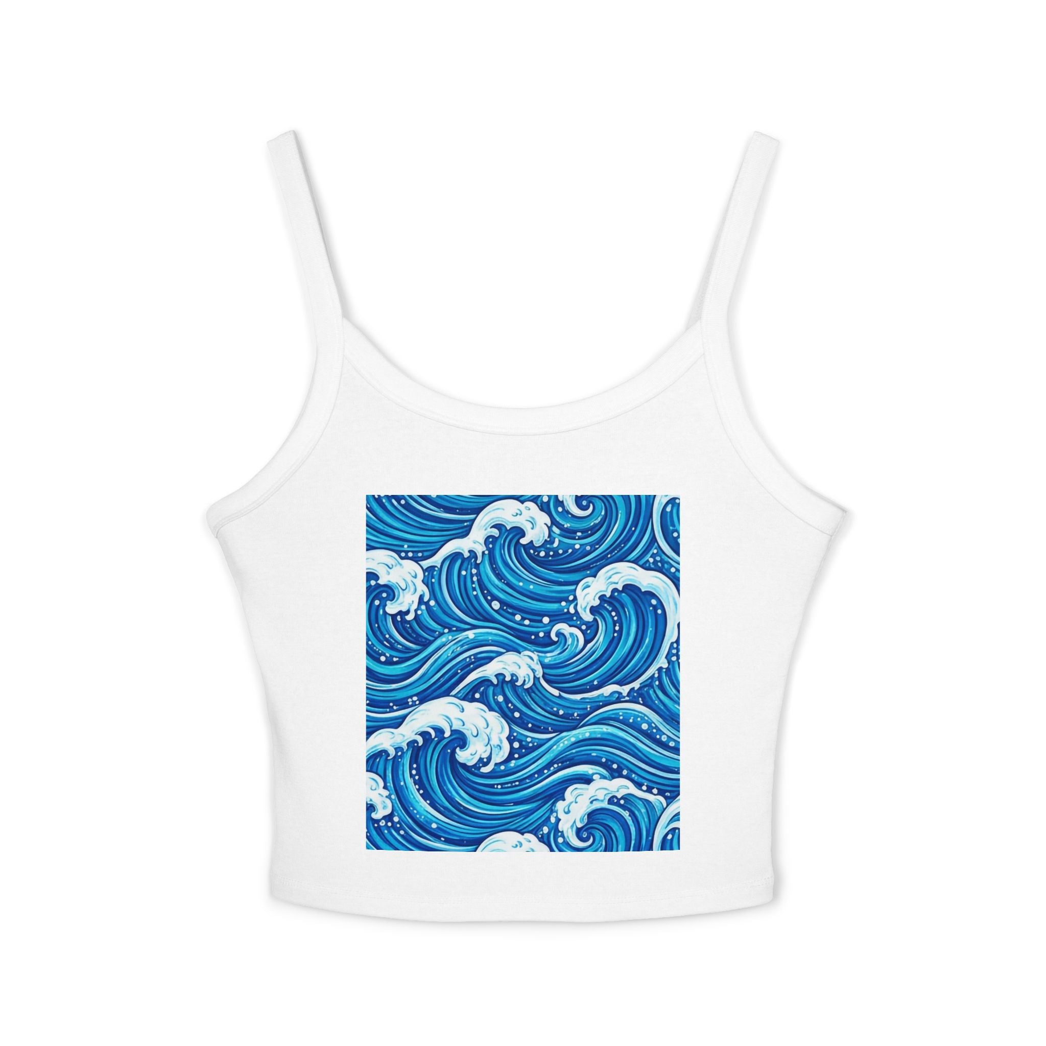 Wave Abstract Tank Top — Vibrant Ocean Art Women's Spaghetti-Strap Crop | Raven Quest - Raven Quest Apparel
