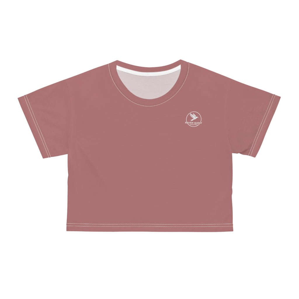 Dusty Rose Crop Tee — Small Raven Logo Women's Casual Crop Top - Raven Quest Apparel