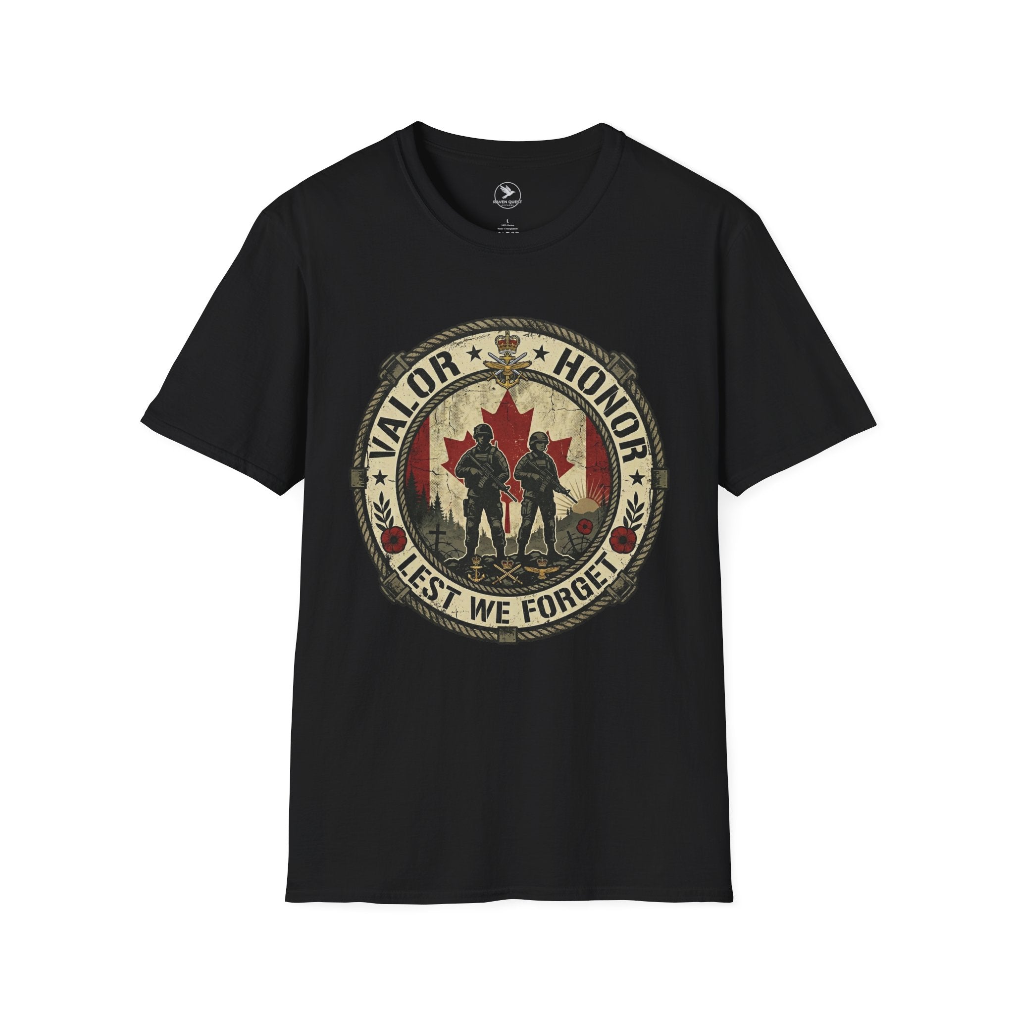 Valor & Honor Lest We Forget T-Shirt Canadian Military Tribute