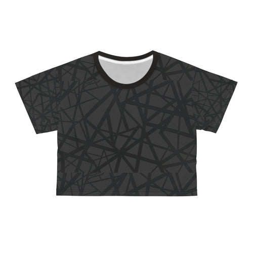 Black Eruption Line Pattern Crop Tee — All-Over Print Casual Top