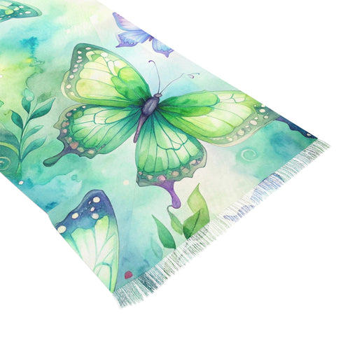 Butterfly Watercolor Light Scarf – Lightweight Spring Floral Wrap - Raven Quest Apparel