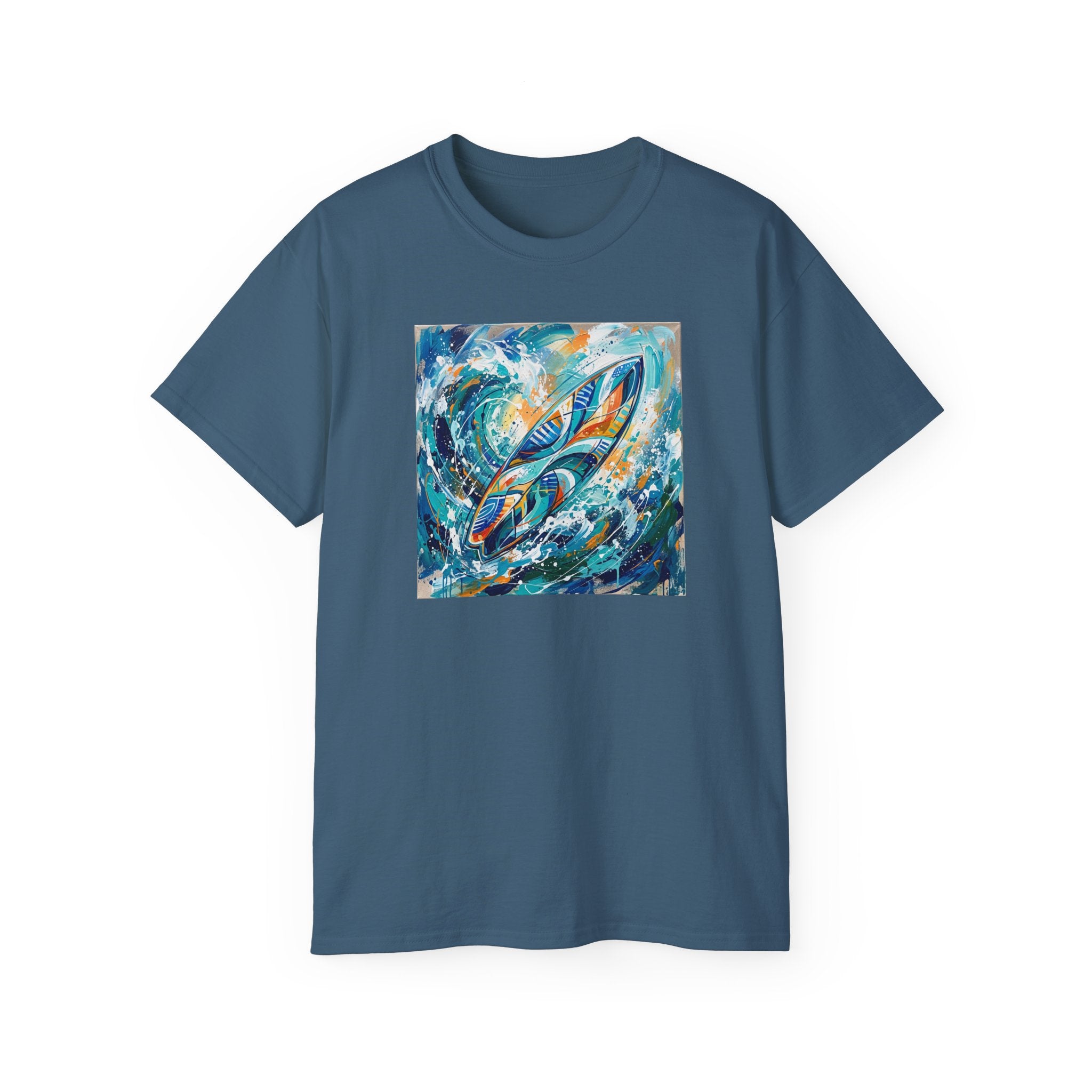Surfboard Wave Art T-Shirt — Abstract Ocean Surfing Graphic Tee