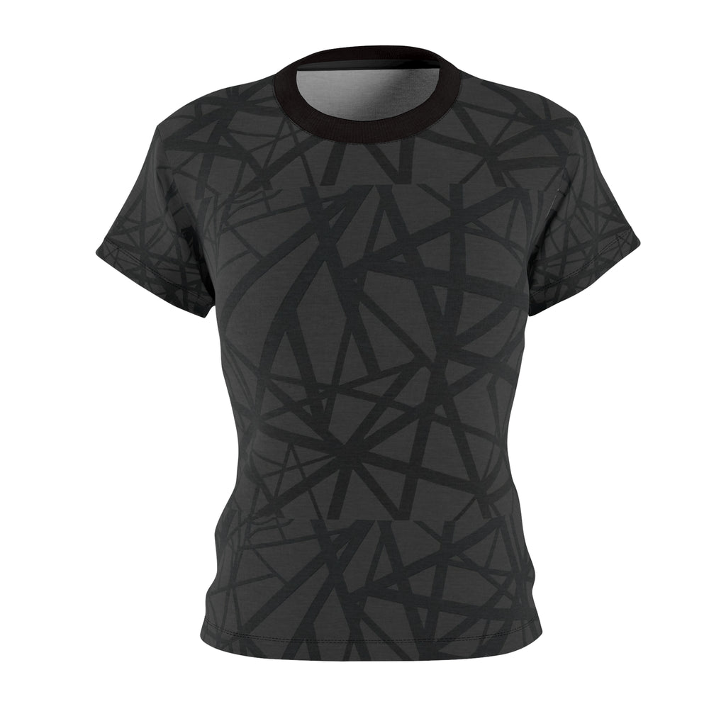 Women's Abstract Black Line Pattern Tee — All-Over Print Fashion Top