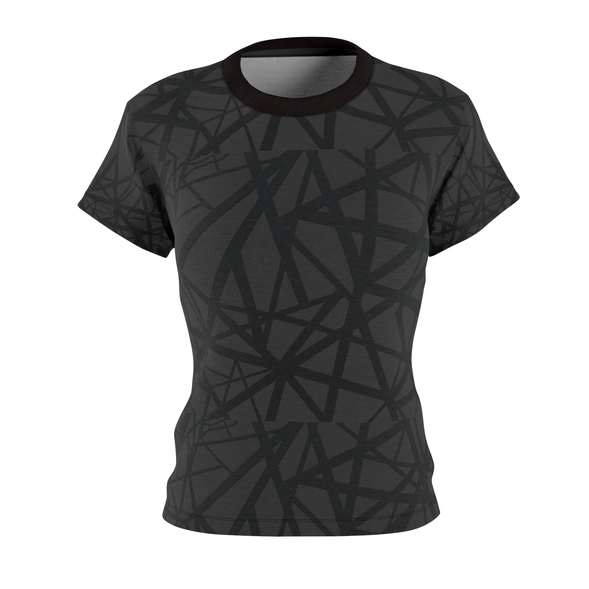 Women's Abstract Black Line Pattern Tee — All-Over Print Fashion Top