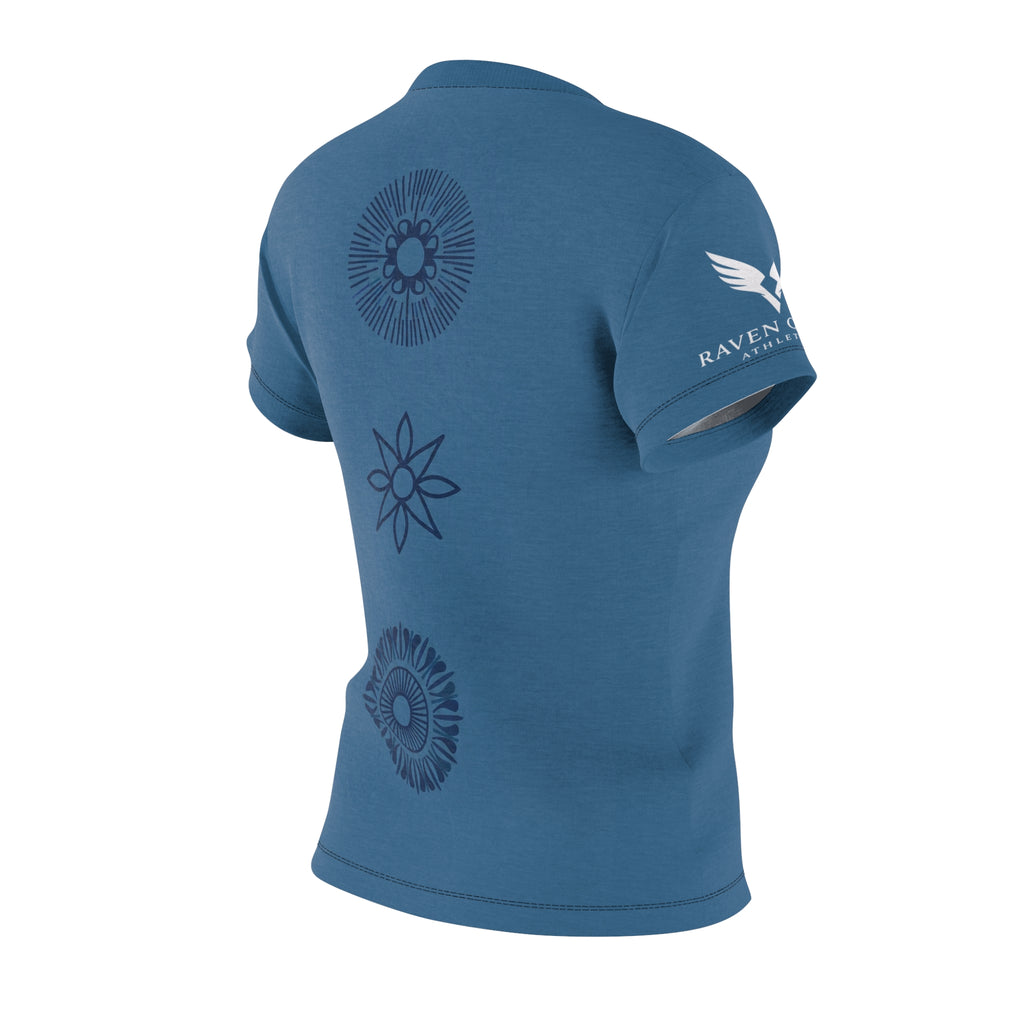 Women's Blue Floral Mandala Tee — Boho Cut & Sew Shirt