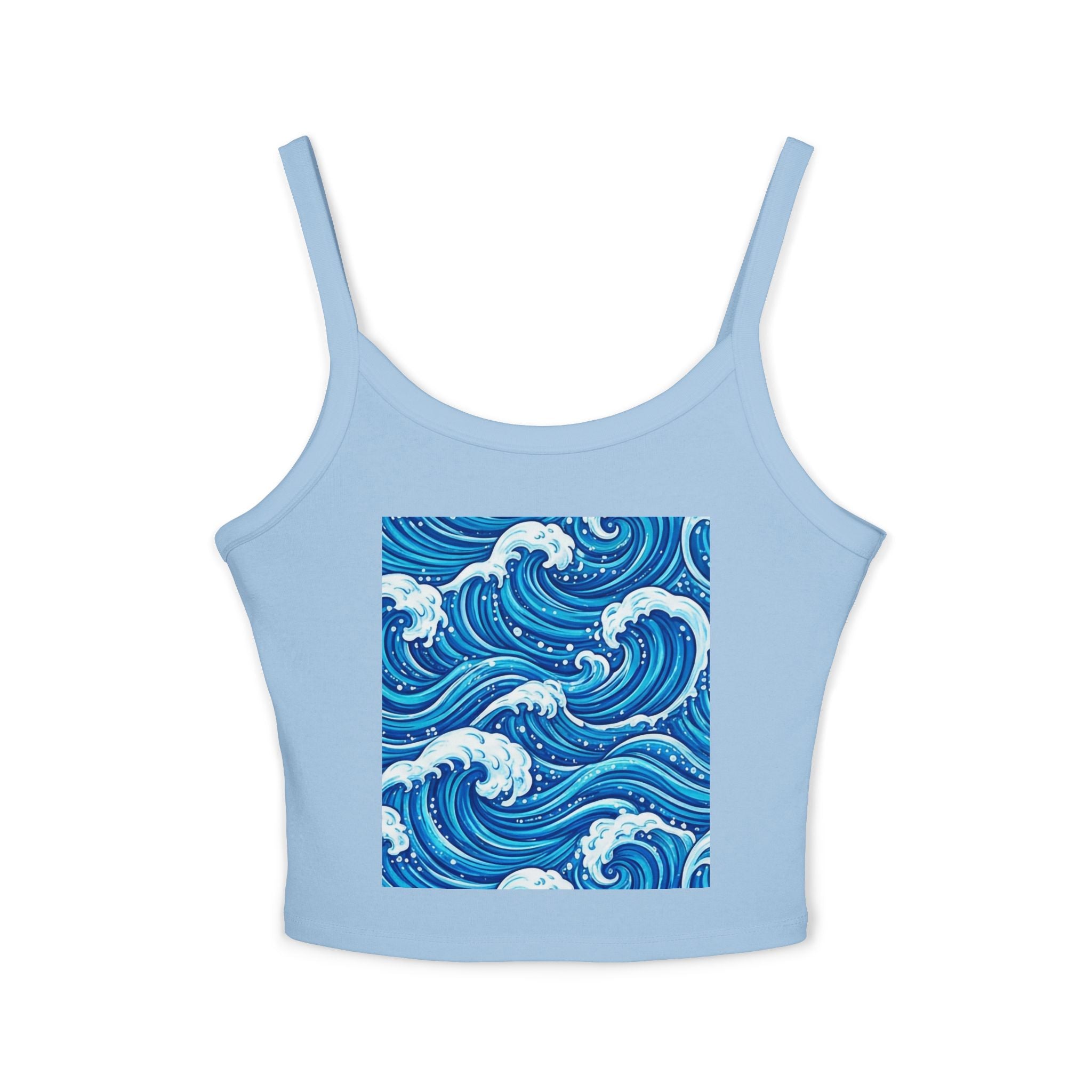 Wave Abstract Tank Top — Vibrant Ocean Art Women's Spaghetti-Strap Crop | Raven Quest - Raven Quest Apparel
