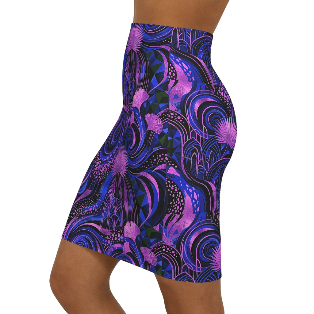 Pencil Skirt - Midnight Floral Swirl Print | Raven Quest Apparel