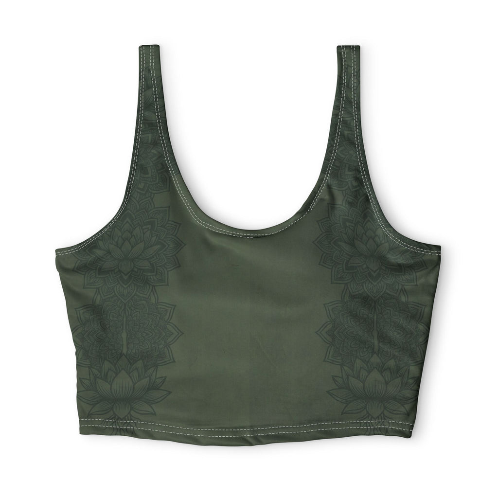 Green Lotus Sports Bra — Low-Impact Racerback Crop with Subtle Mandala Design
