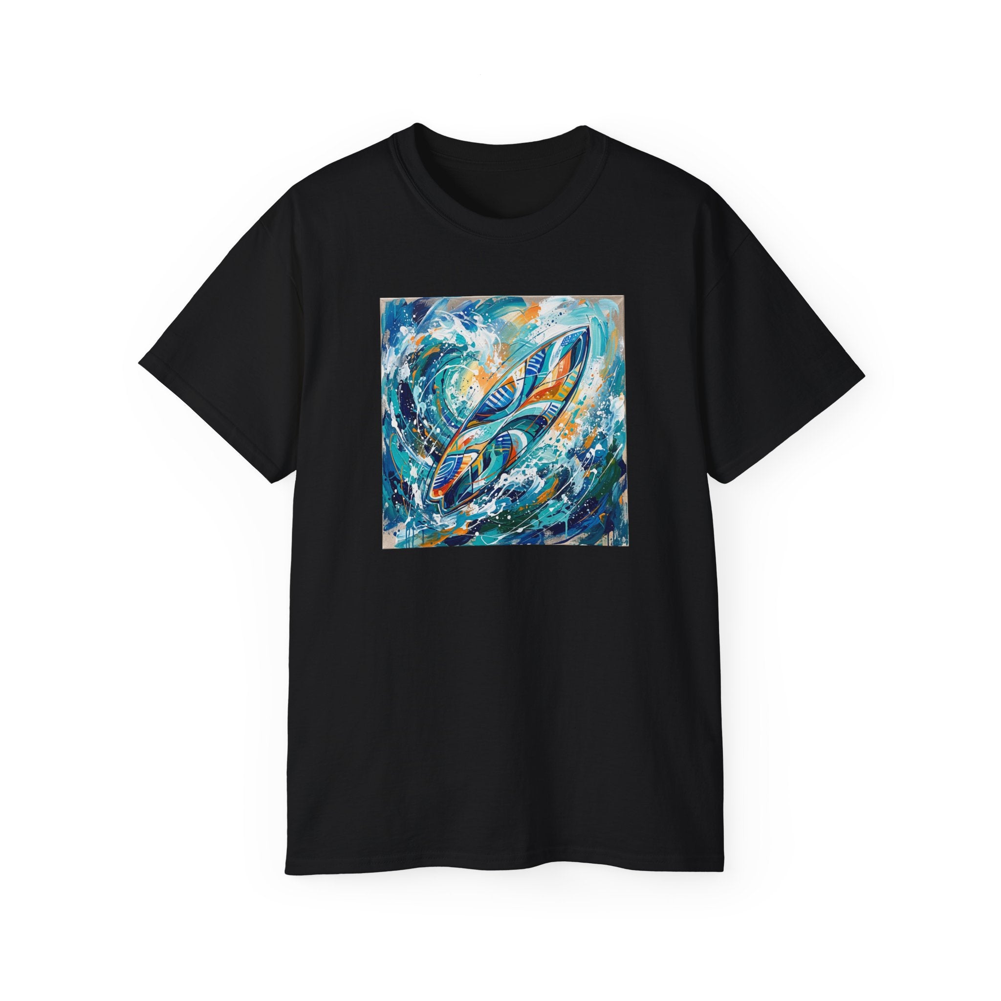 Surfboard Wave Art T-Shirt — Abstract Ocean Surfing Graphic Tee