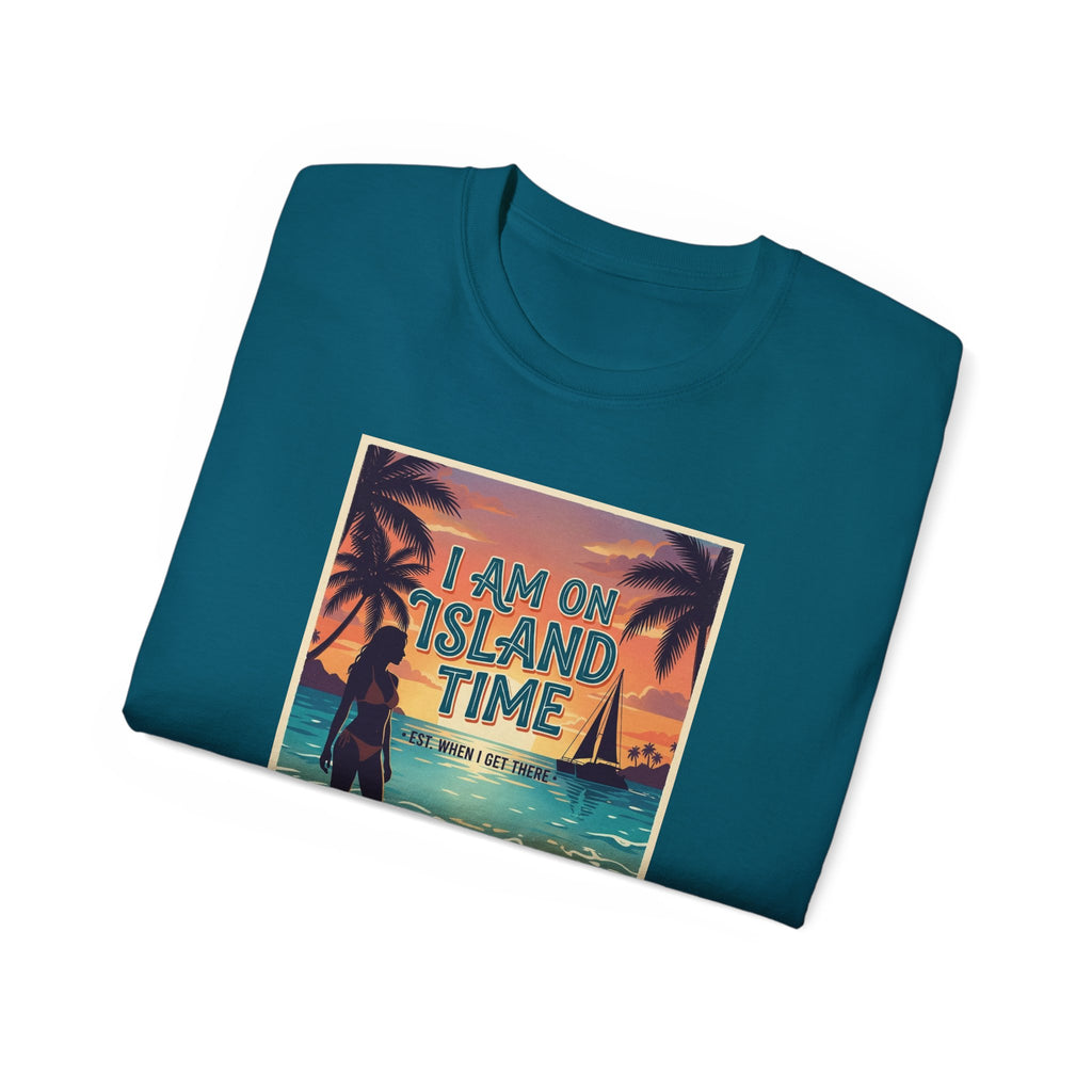 Island Time Beach T‑Shirt - "I Am On Island Time" Retro Tropical Tee