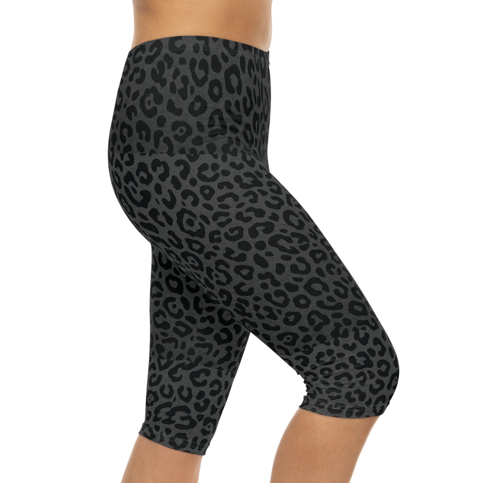 Leopard Print Capri Leggings — Women’s Black Grey Animal-Print Activewear - Raven Quest Apparel