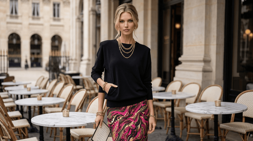 Abstract Pink & Gold Swirl Pencil Skirt — Vibrant Artistic | Raven Quest Apparel - Raven Quest Apparel