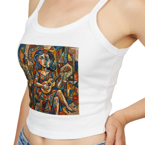 Abstract Tank Top — Vibrant Ocean Art Women's Spaghetti - Strap Crop - Raven Quest Apparel