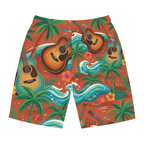 Acoustic Guitar Tropical Board Shorts — Men’s Hawaiian Beach Swim Trunks - Raven Quest Apparel