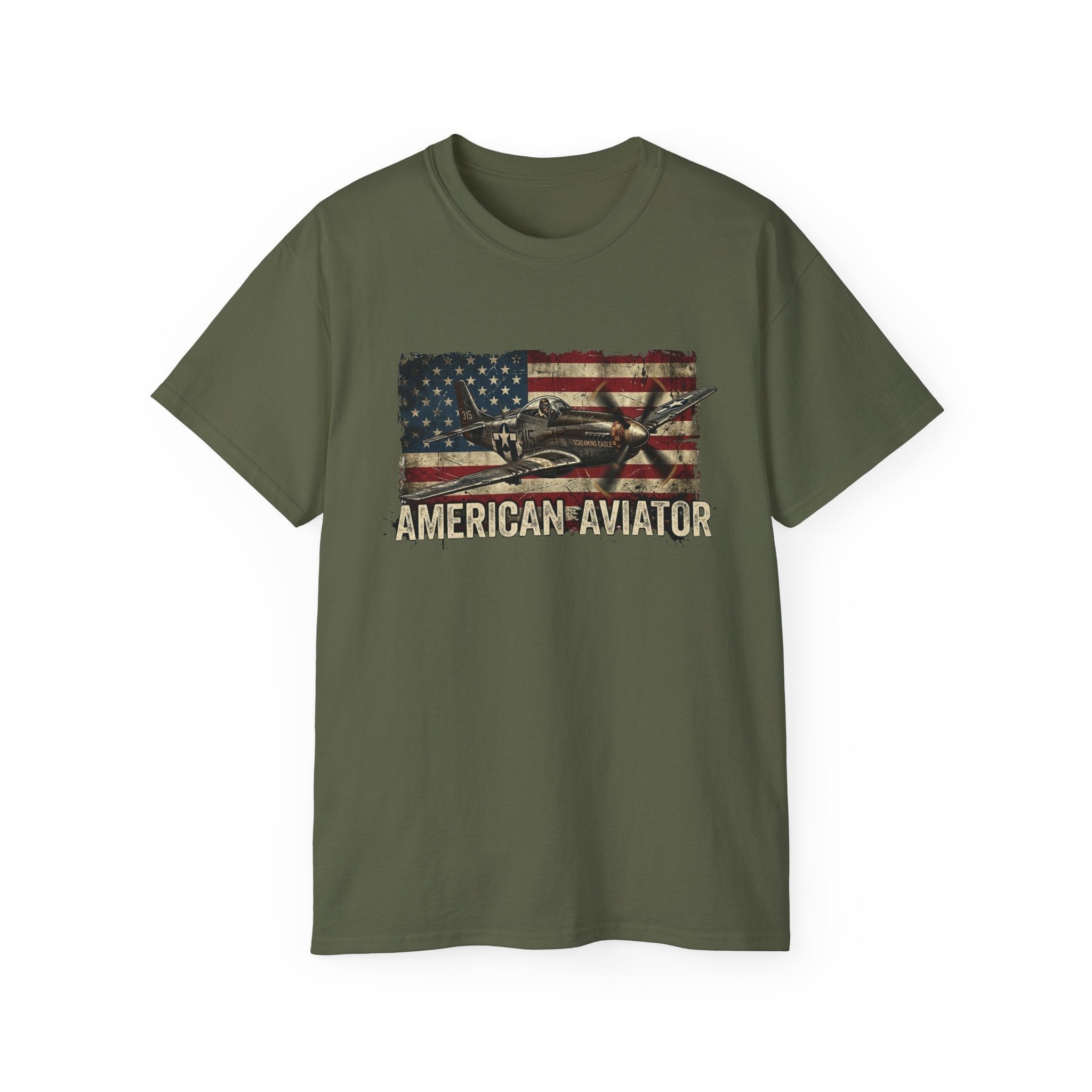 American Aviator T-Shirt – Vintage Flag Airplane Graphic Tee - Raven Quest Apparel